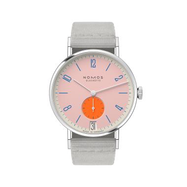 Handaufzug, NOMOS Glashütte Tangente 38 Datum Flamingopink 