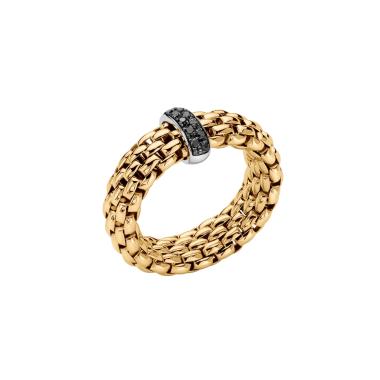 Ringe, Gelbgold, FOPE Vendôme Flex'it Ring mit schwarzen Diamanten