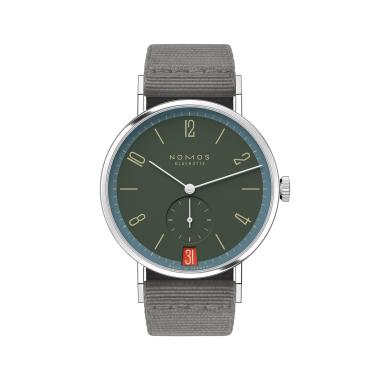 Handaufzug, NOMOS Glashütte Tangente 38 Datum Lakritze 