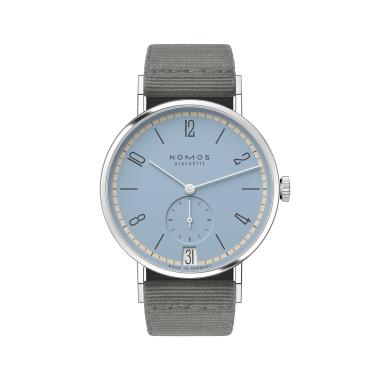 Handaufzug, NOMOS Glashütte Tangente 38 Datum Frostblau 